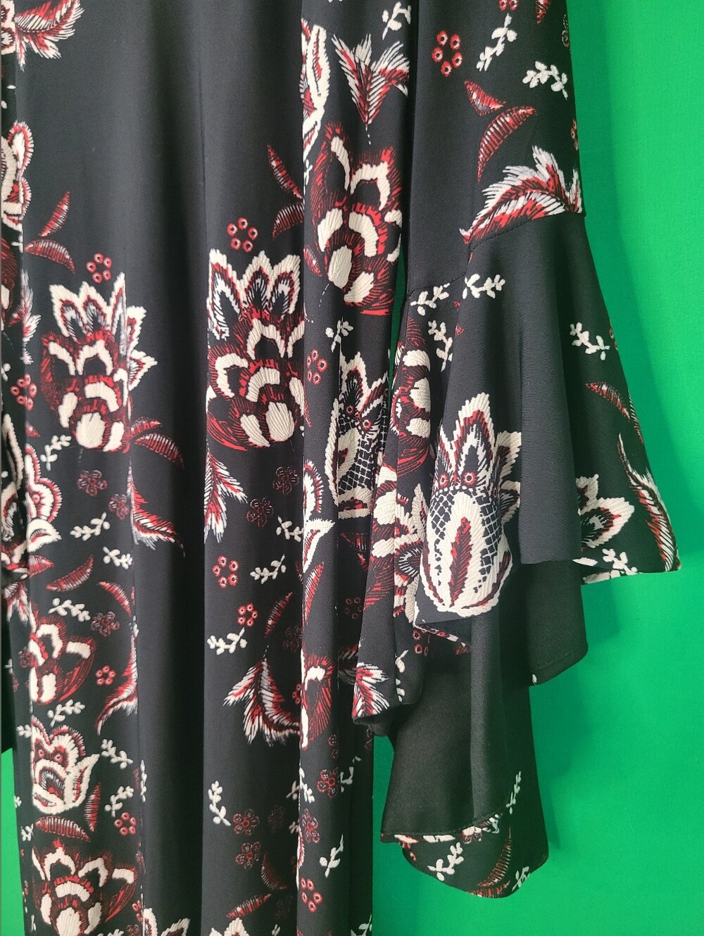 MSK Black Dress Floral Bell Sleeve Formal Flare Church Sz Small - Picture 2 of 6